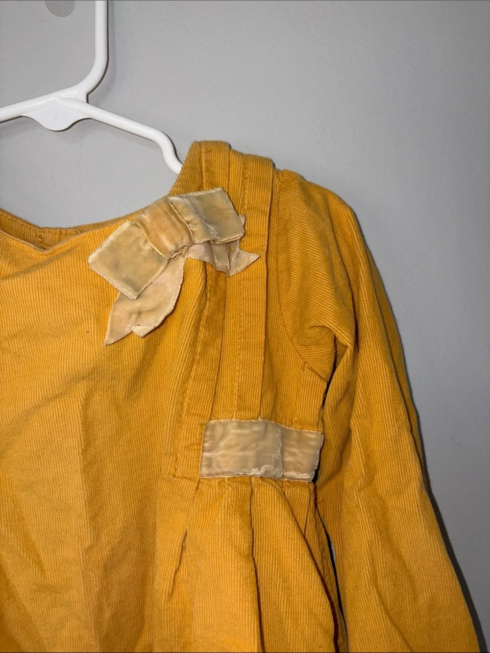 Rachel Zoe Girls' Mustard Yellow Corduroy Dress with Velvet Bows 3T